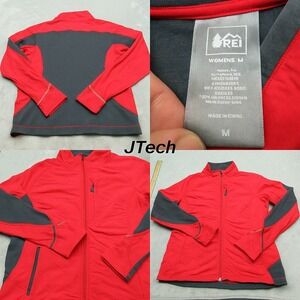 REI Jacket‎ Womens Medium Red Gray Wool Blend Colorblock Pocket Full Zip Hiking